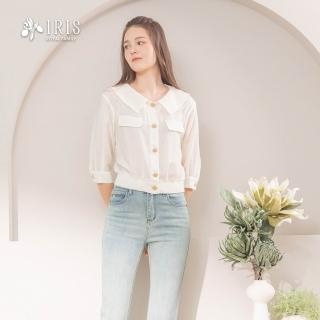 【IRIS 艾莉詩】清新雙層領開襟上衣-淺米白(52169)