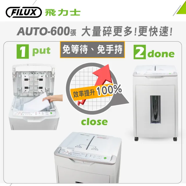 【FILUX 飛力士】免手持免等待600張全自動碎紙機 A-600(高端頂級商用機)