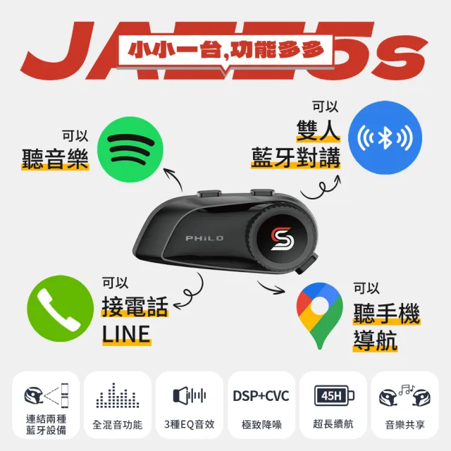 【Philo 飛樂】Jazz5s 旋鈕款全混音 安全帽藍牙耳機 1200mAh大電量 (外送員推薦、長續航、直覺操作)