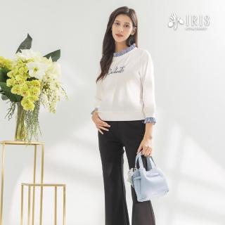 【IRIS 艾莉詩】簡約修身微喇叭長褲-黑色(52338)