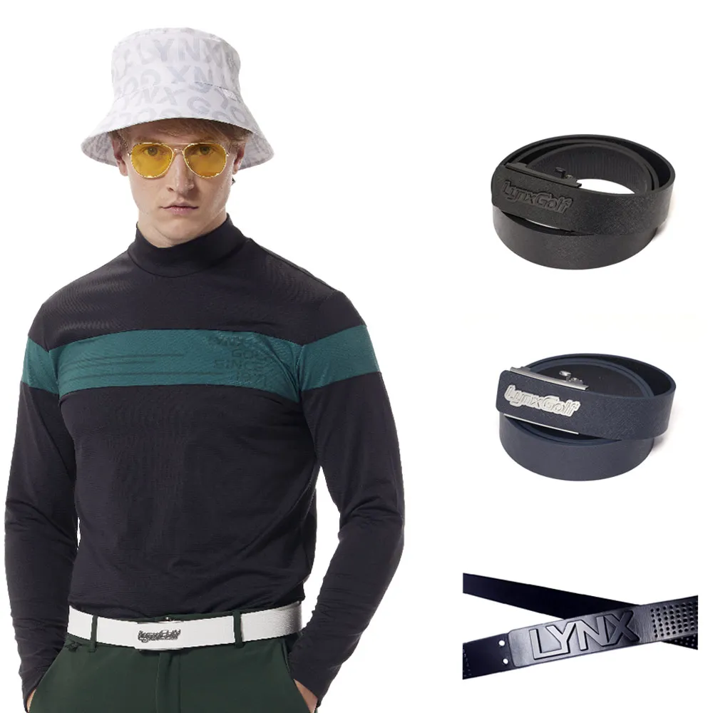 【Lynx Golf】爸氣十足！男款果嶺時尚立體雷雕牛皮扣式/自動皮帶(山貓男款任選)