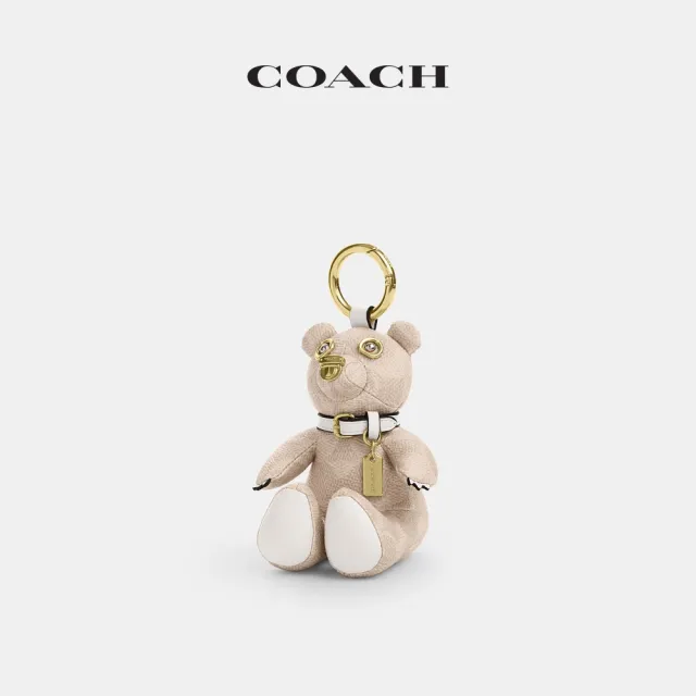 【COACH】蔻馳官方直營 經典SIGNATURE小熊公仔手包掛件 掛飾 吊飾-IM/沙色/粉筆白色(CZ195)
