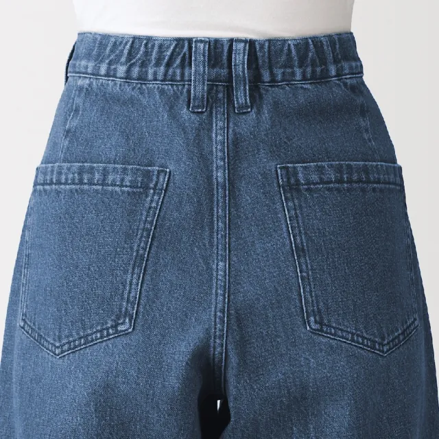 【MUJI 無印良品】女吉貝木棉混丹寧繭型褲(藍色/暗藍)