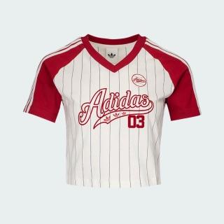 【adidas 愛迪達】Baseball Baby T 女 T恤 運動上衣 休閒短袖 白紅 亞版 短版(LF6084)