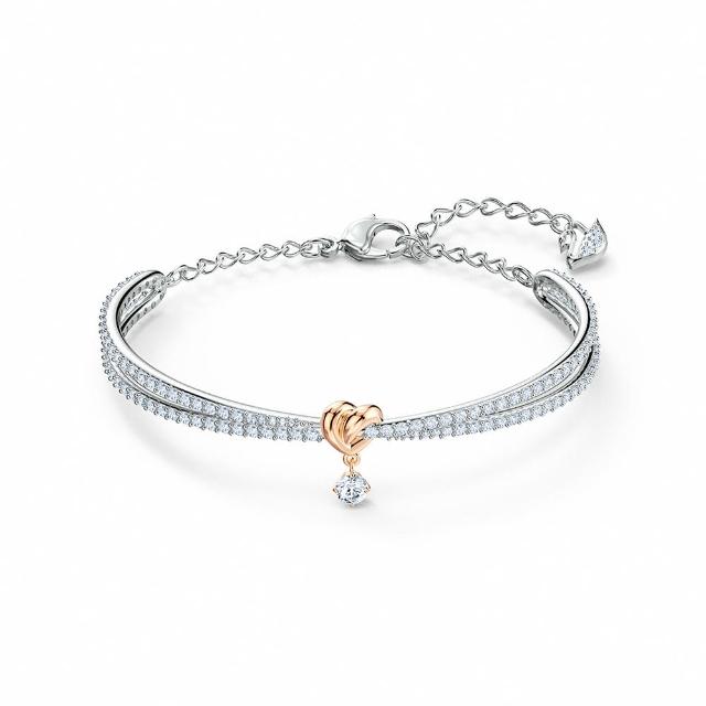 【SWAROVSKI 施華洛世奇】官方直營 Lifelong Heart 永恆心動 心形手鐲 白色 多種金屬潤飾 | 5516544