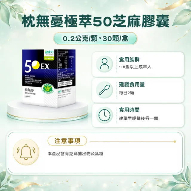 【Dr.Advice 健康力】枕無憂極萃50芝麻膠囊30顆x5盒_共150顆(芝麻素 幫助入睡 護肝認證 高純度)