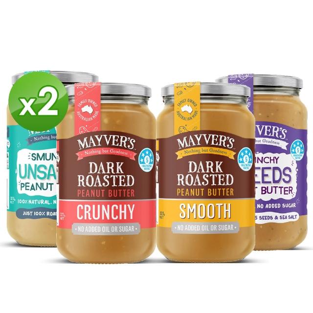 【Mayvers】澳洲香烤無糖花生醬、無鹽花生醬(任選兩入組375g)