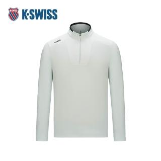 【K-SWISS】運動長袖 MS HALF ZIP T 半開襟 拉鍊 男款 淺灰色 1012045-952