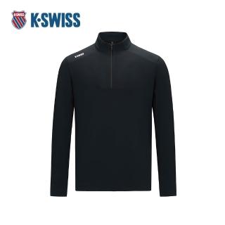 【K-SWISS】運動長袖 MS HALF ZIP T 半開襟 拉鍊 男款 黑色 1012045-008