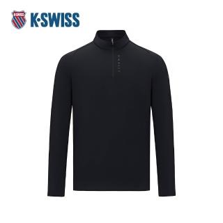 【K-SWISS】運動長袖 MS HALF ZIP LS T 半開襟 拉鍊 男款 黑色 1012050-008