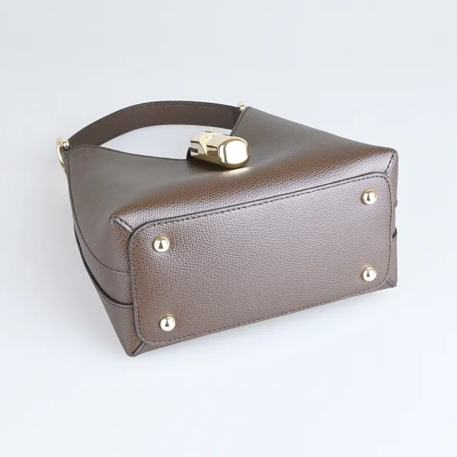 【FURLA 芙拉】FURLA精品小牛皮兩用手提斜背包(迷你/深咖啡)