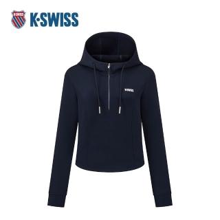 【K-SWISS】連帽長袖 W SILKY TECH SLIM HD 帽T 拉鍊 女款 深藍色 1912101-014