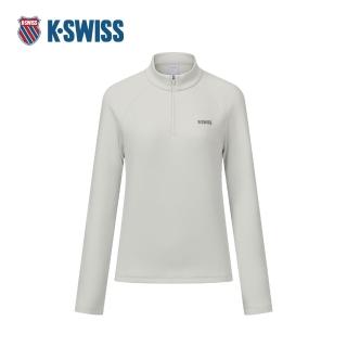 【K-SWISS】運動長袖 WS HALF ZIP LS T 立領 女款 白色 1912170-956
