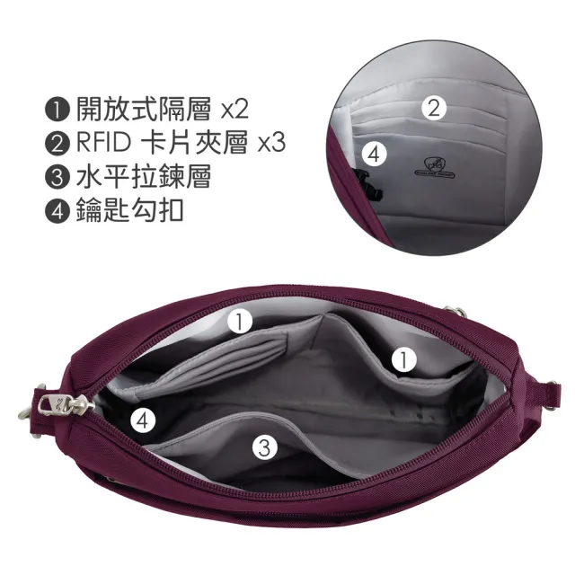【Travelon】美國 Classic 3層防盜斜背中包 酒紅 / RFID斜背包 側背包 背帶包 防割防搶