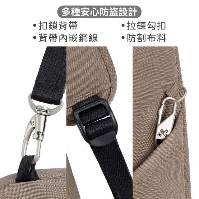 【Travelon】美國 Classic雙層防盜斜背胸包 榛果棕 / RFID側背包 斜背包 背帶包 防割防搶