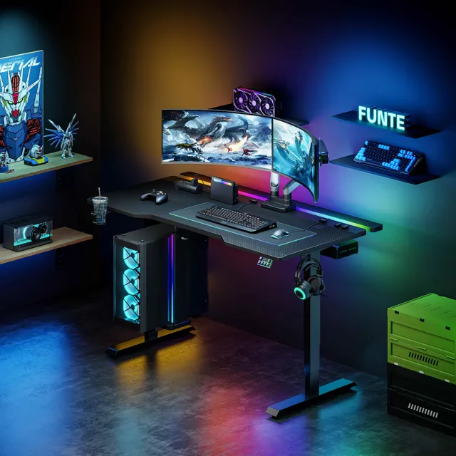 【FUNTE】Flying II RGB 電競升降桌 150x80cm / 附出線孔＆集線槽(電競桌 辦公桌 電腦桌 工作桌)