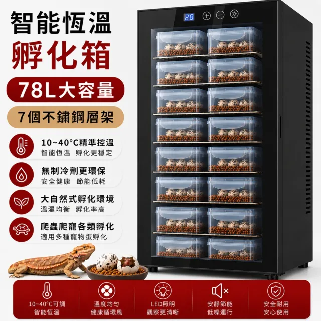 【RTAKO】寵物孵化箱 爬寵孵化機 恆溫孵化櫃 78L 智能孵化器 恆溫櫃 觸控調節 櫃腳可調 恆溫箱 孵蛋器