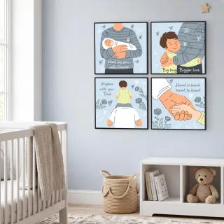 【菠蘿選畫所】父子擁抱-60x60cm(父親節畫作/童趣插畫風父親節畫作/專屬客製禮物)