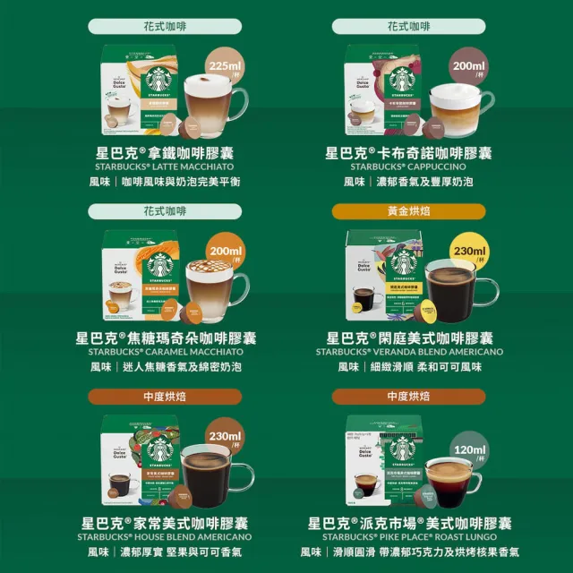 【NESCAFE Dolce Gusto】STARBUCKS 星巴克花式咖啡膠囊12顆/盒(任選;焦糖瑪奇朵/卡布奇諾)