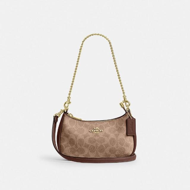 【COACH】蔻馳官方直營 經典 SIGNATURE TERI迷你斜背手袋-IM/棕黃色/棕色(CW323)