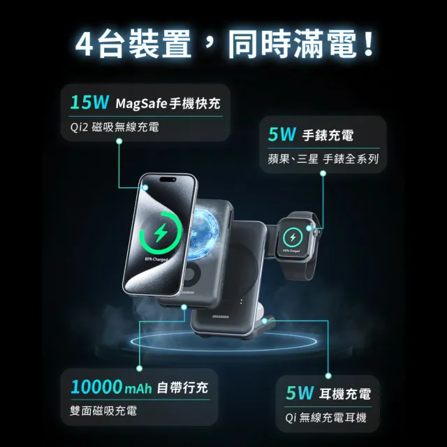 【IDEAMON】凍能充 3 in 1 磁吸無線行動充電座 MagCold 10 (Qi2行動電源 標示Wh可上飛機 無線充電 快充)