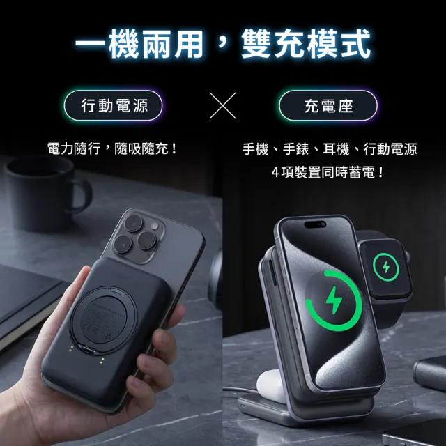 【IDEAMON】凍能充 3 in 1 磁吸無線行動充電座 MagCold 10 (Qi2行動電源 標示Wh可上飛機 無線充電 快充)