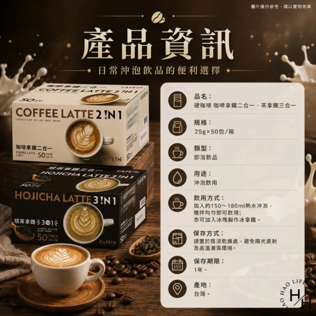 【CAFE!N 硬咖啡】咖啡拿鐵 二合一/三合一 (25公克X50入X2盒) 款式任選