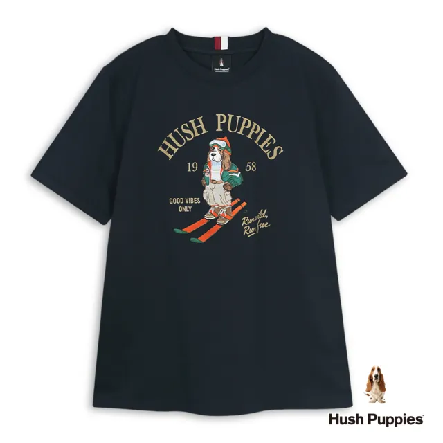 【Hush Puppies】男裝 T恤 Q版滑雪狗刺繡寬版T恤 (丈青 / 64111101)