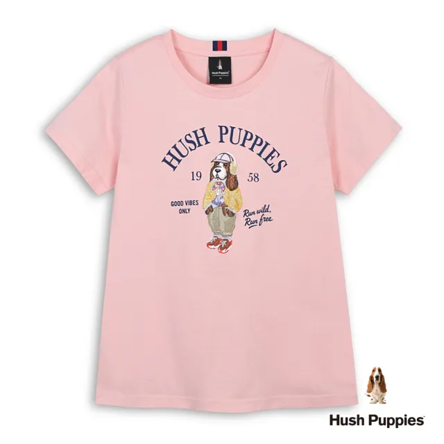 【Hush Puppies】女裝 T恤 棒球帽狗刺繡T恤 (淺粉紅 / 64211101)