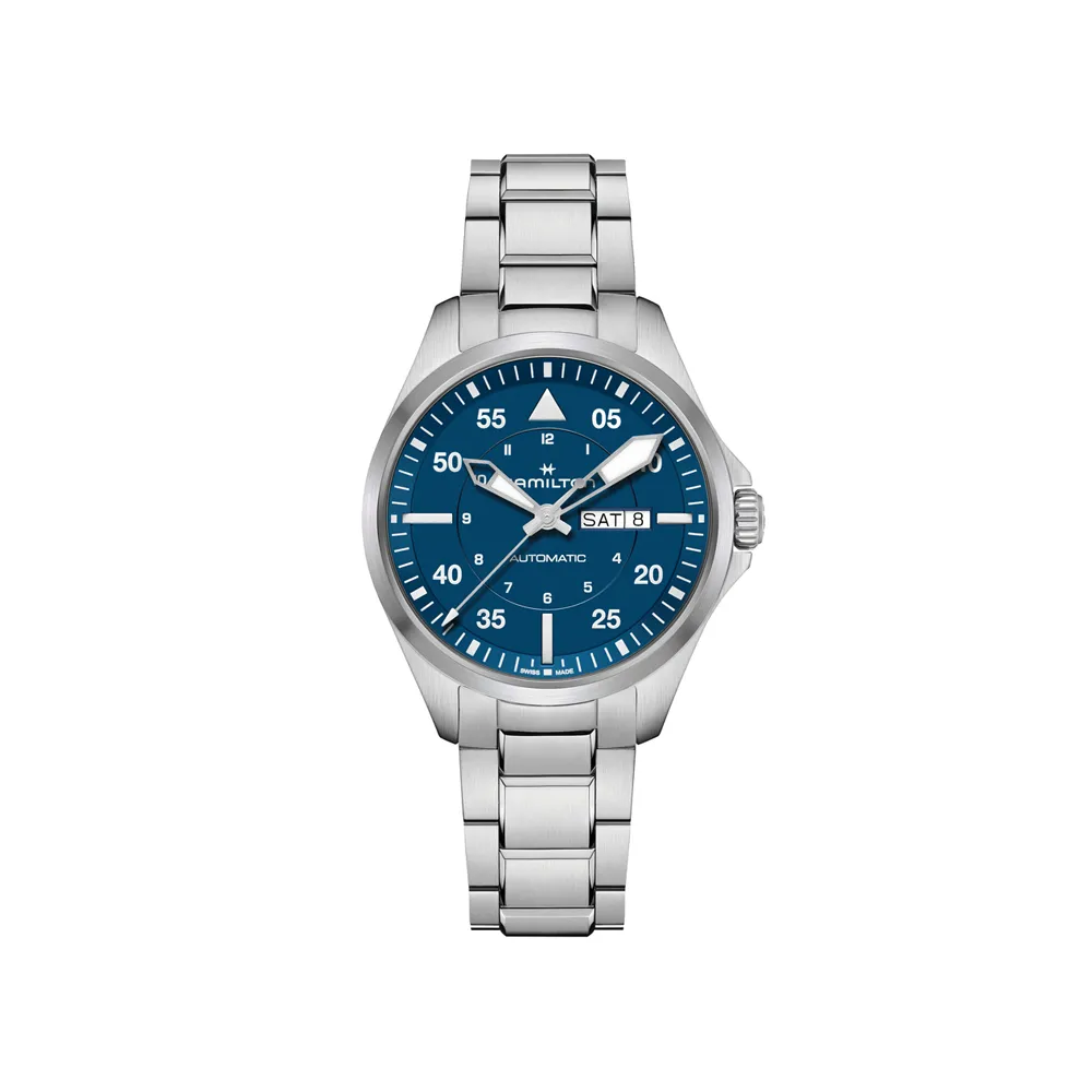 【HAMILTON 漢米爾頓】卡其航空系列飛行員腕錶 42mm(自動上鍊 星期 日期 中性 鋼帶 H64635140)