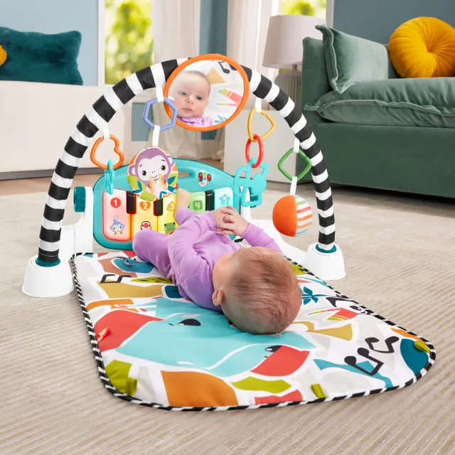 【Fisher price 費雪】可愛動物鋼琴健身器/健力架/健身架/遊戲地墊+贈美高費雪躲貓貓系列(3款任選)