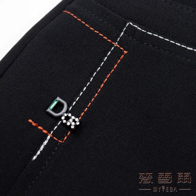 【MYVEGA 麥雪爾】MIT後鬆緊腰字母標籤彈性直筒褲-黑