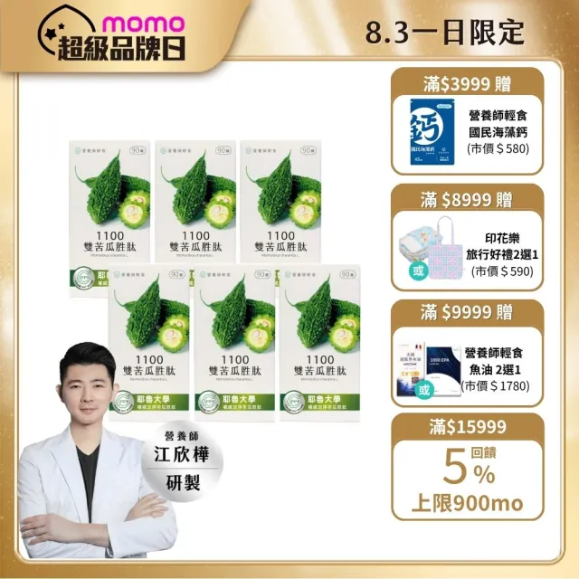 【營養師輕食】雙苦瓜胜肽膠囊 6入組(一瓶90顆 全台最高 1100mg 苦瓜劑量)