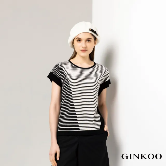 【GINKOO 俊克】不對稱條紋針織上衣