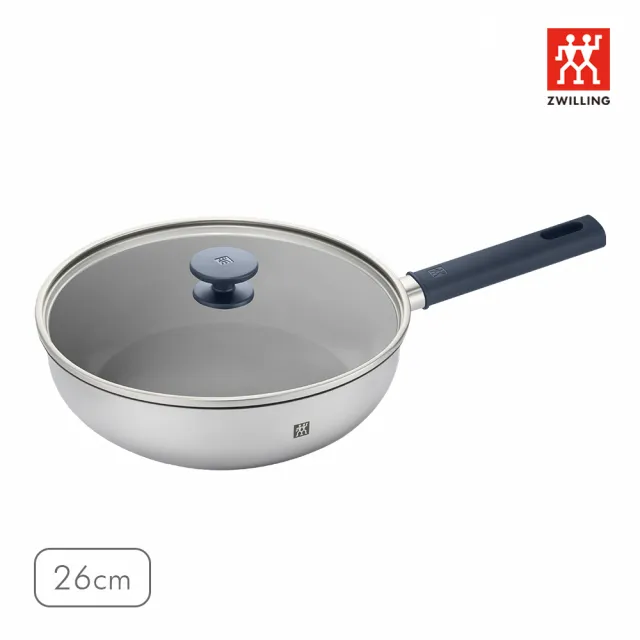 【ZWILLING 德國雙人】SILVER TI 銀光鈦系列全域導熱不鏽鋼深煎鍋26cm(德國雙人牌集團官方直營)