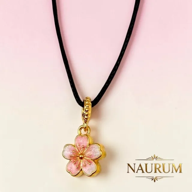 (NAURUM)黃金墜飾璀璨琺瑯櫻花0.17錢附贈皮繩
