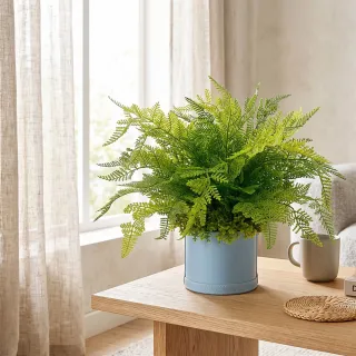 【HUGO DECO 榆果傢飾】高擬真波斯頓蕨皮革籃植栽(人造植栽/仿真植物/綠化/佈置)