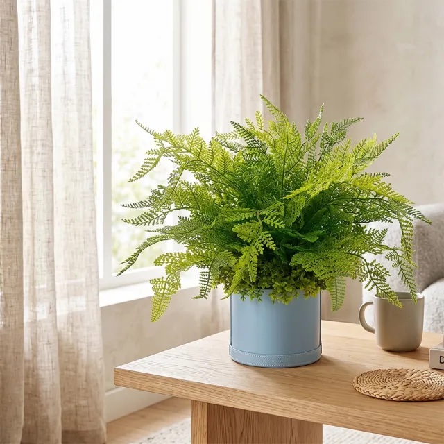 【HUGO DECO 榆果傢飾】高擬真波斯頓蕨皮革籃植栽(人造植栽/仿真植物/綠化/佈置)