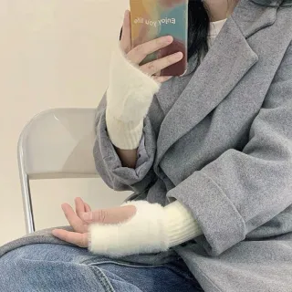 【LEESA】純色\韓國手套\加絨\日系復古\針織手套\騎車保暖\護腕\秋冬穿搭\情侶款