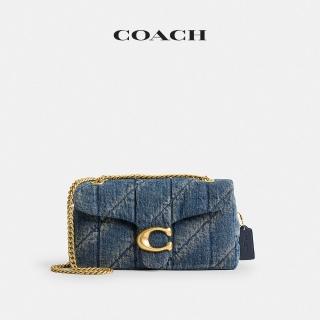 【COACH】蔻馳官方直營 TABBY 26號丹寧布絎縫細節單肩手袋-B4/深藍色(CCX38)