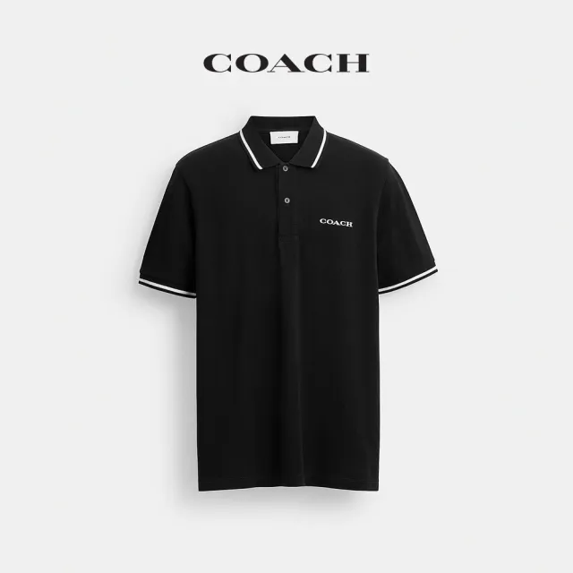 【COACH】蔻馳官方直營 棉質經典標誌飾邊POLO衫-黑色(CBW44)