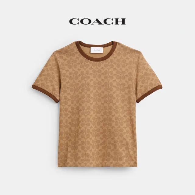 【COACH】蔻馳官方直營 經典 SIGNATURE 滾邊 T-SHIRT-棕黃色 經典 SIGNATURE(CCB98)