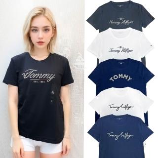 【TOMMY HILFIGER】女款 經典LOGO 圓領短袖 上衣 有腰身(美國原裝進口)