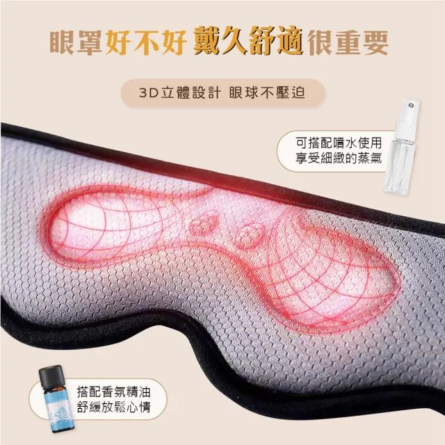 【Beroso 倍麗森】磁扣式三段溫控定時立體熱敷眼罩A00029(父親節 睡眠眼罩 蒸氣眼罩)