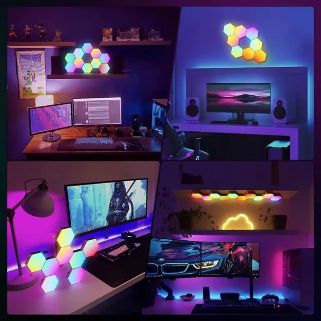 WiFi 六邊形拼接量子燈 蜂巢 RGB 氛圍燈 智慧拾音 LED 燈 電競牆面裝飾可組合創意照明燈具