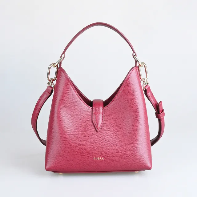 【FURLA 芙拉】FURLA精品小牛皮兩用手提斜背包(迷你/櫻桃紅)