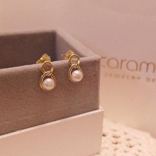 【Ms caramelo 焦糖小姐】925純銀鍍K黃 淡水珍珠耳環(日風設計珍珠耳環)