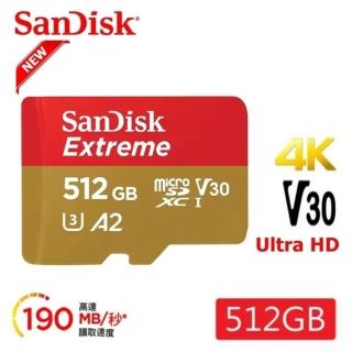 【SanDisk 晟碟】[極速升級 全新版] 512GB Extreme microSDXC V30 A2 記憶卡(讀取190MB/s 原廠永久保固)