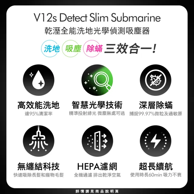 【dyson 戴森】V12s Detect Slim Submarine SV46 乾溼全能洗地吸塵器(雙主吸頭 全新升級版) (超值組)