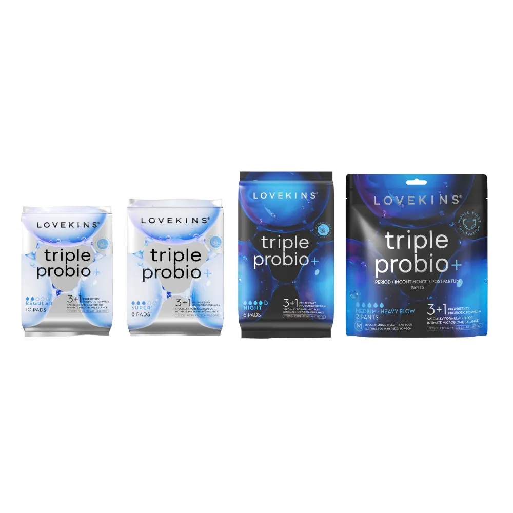 【Lovekins 沐歆】Triple Probio 益菌衛生棉/安心褲 新手4入組(混尺寸/245mm/290mm/360mm/安心褲)